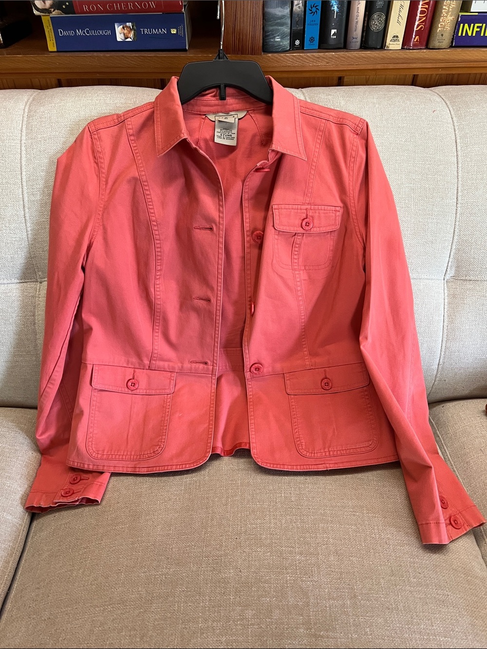 L.L. Bean Coral Cotton Button-Front Blazer Jacket